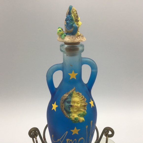 Italian Amalfi Souvenir Glass Amphora/Flask w Metal Stand and 4 Limoncello fr - Picture 9 of 16